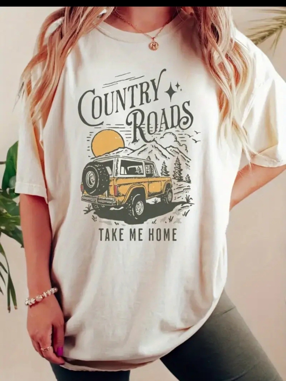 "Country Roads" Graphic Tee with Yellow and Black Print
